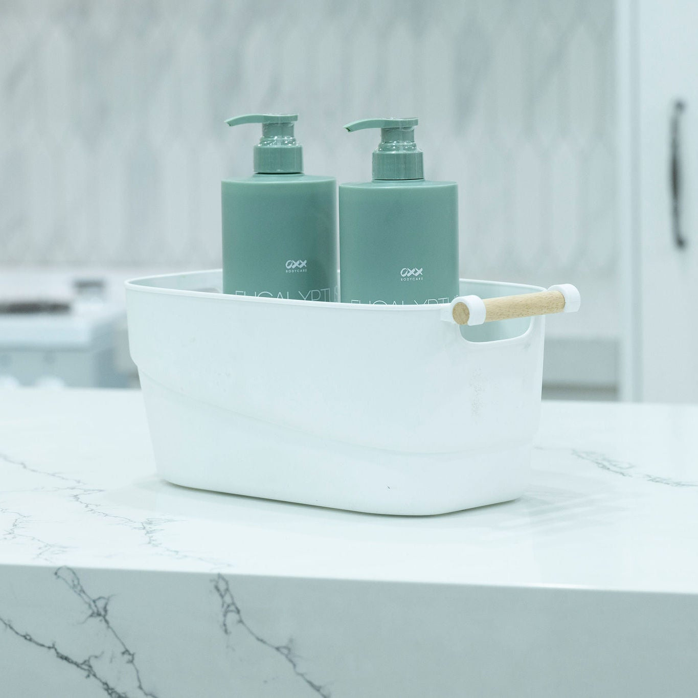 Medium White Storage Tub With Handle-0