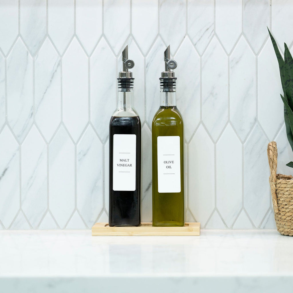 Clear Oil & Vinegar Bottles with Bamboo Tray – 500 ml-4