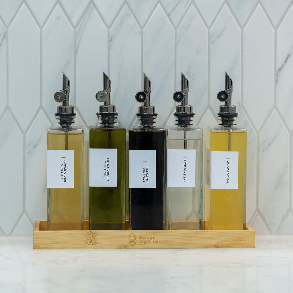 Oil & Vinegar Book Bottles with Bamboo Tray – 5 Pack