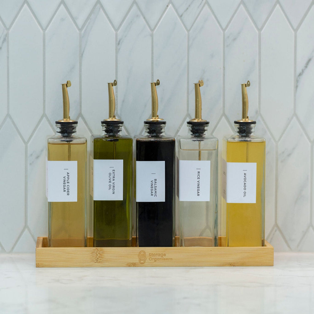 Oil & Vinegar Book Bottles with Bamboo Tray – 5 Pack