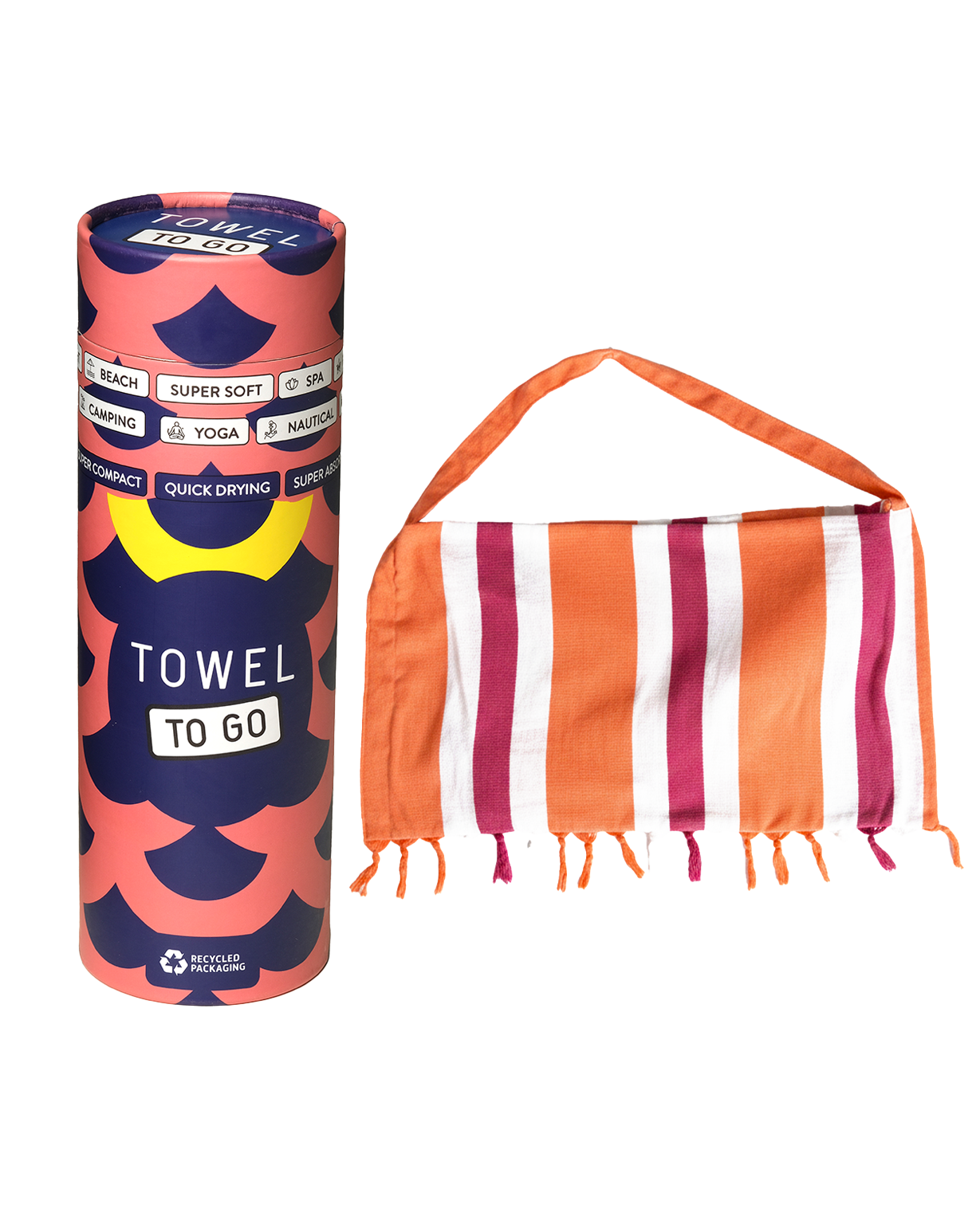 2-in-1 Hammam Towel Bag Coral Coast Orange & Fuchsia – Recycled Cotton-0