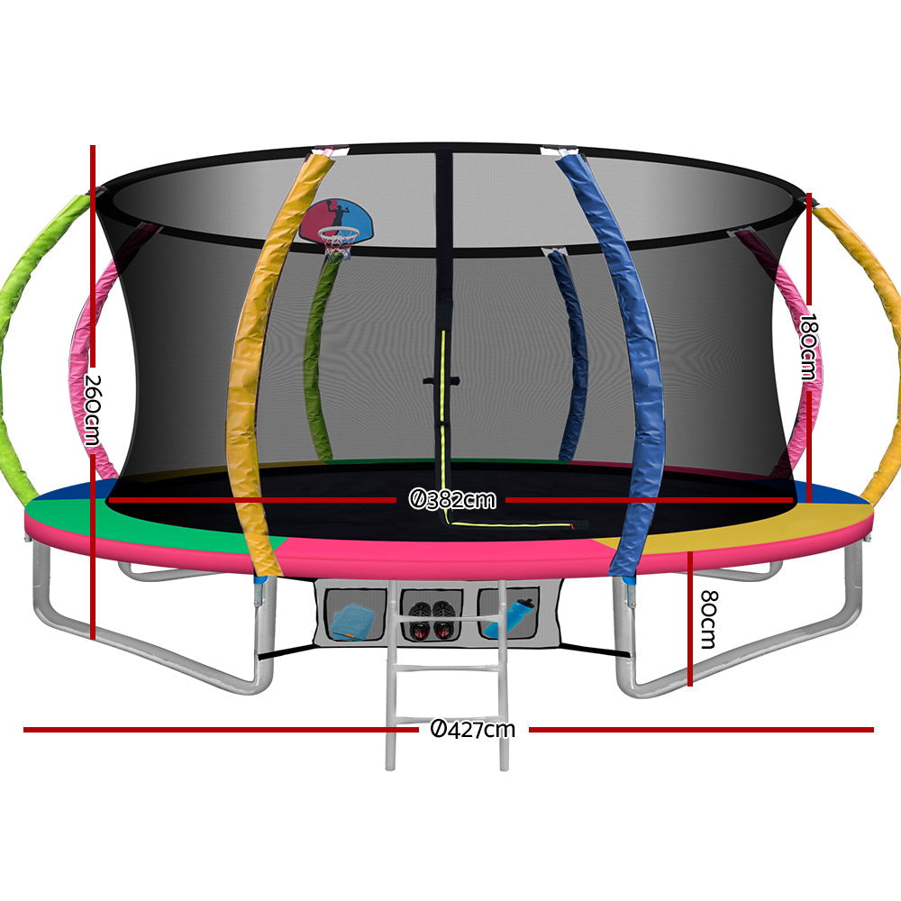 14ft Trampoline Everfit Kids Trampoline Rebounder w/ Ladder Basketball Hoop-1