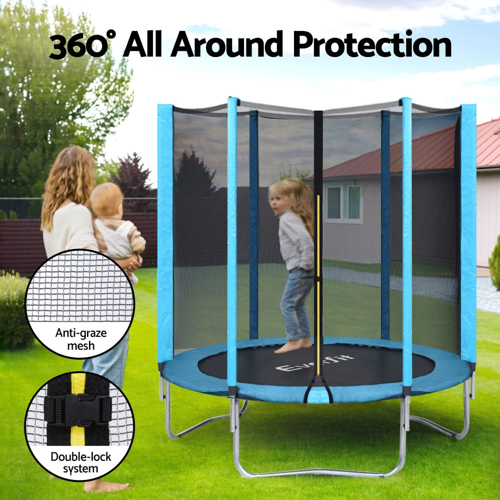 NNEDSZ Everfit Trampoline 6FT Kids Trampolines Safety Net Pad Round Blue