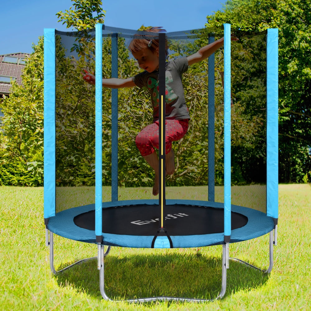 NNEDSZ Everfit Trampoline 6FT Kids Trampolines Safety Net Pad Round Blue