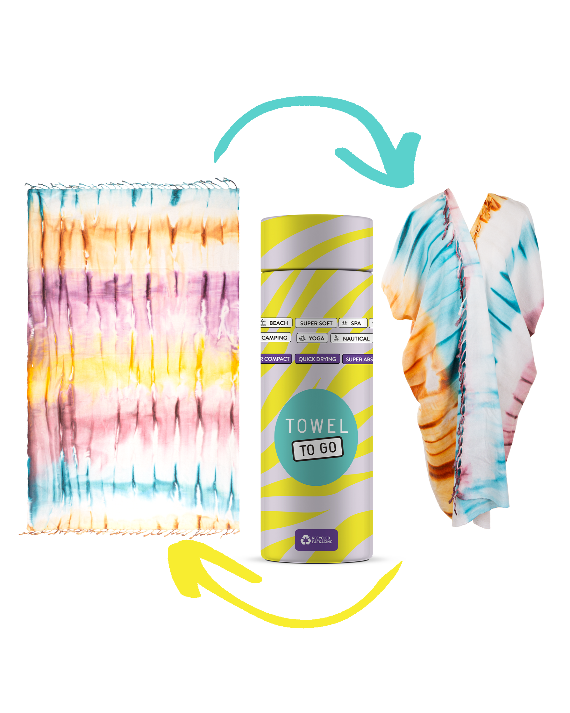 Tie Dye Convertible Towel Kimono with Recycled Gift Box, Purple, Blue-1
