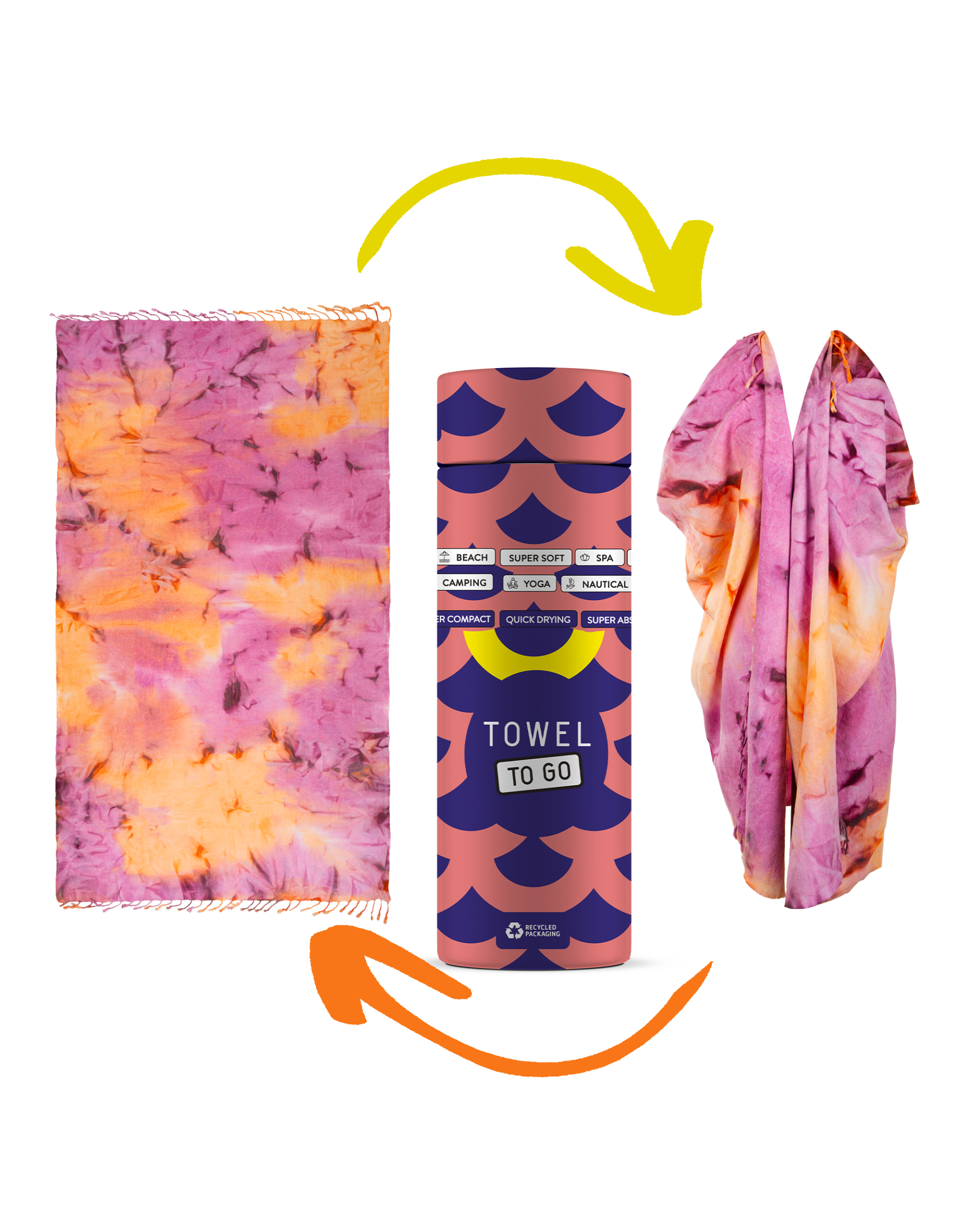 Tie Dye Convertible Towel Kimono with Recycled Gift Box, Purple, Orange-1