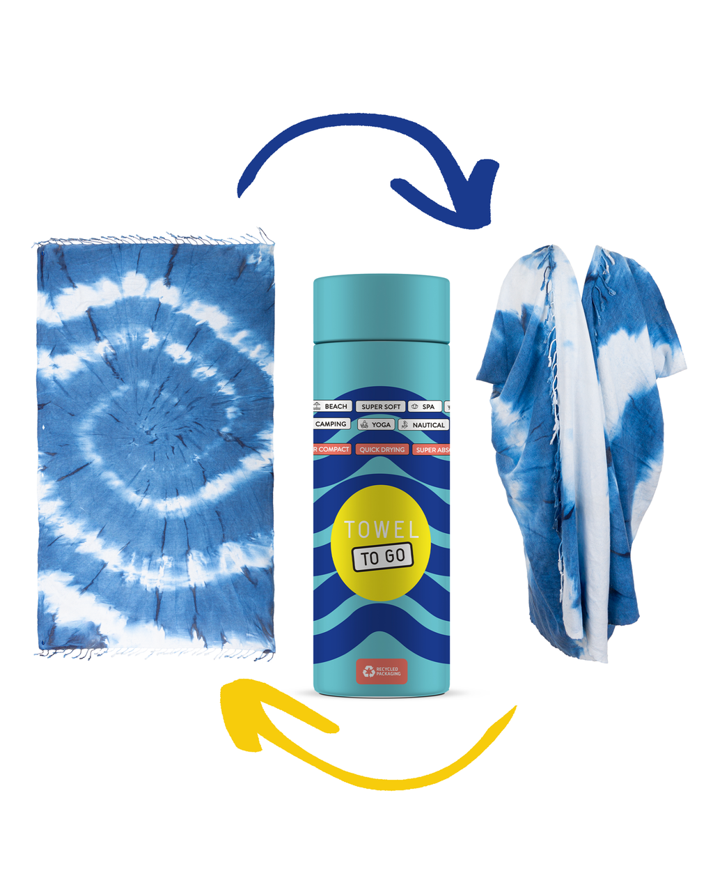 Tie Dye Convertible Towel Kimono with Recycled Gift Box, Blue, White-1
