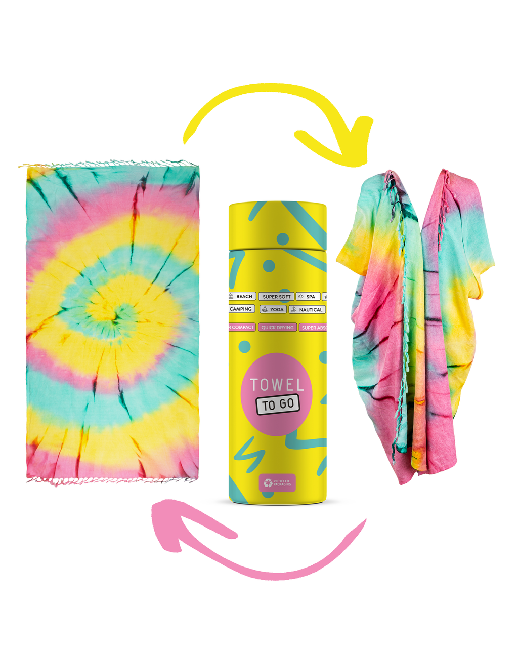 Tie Dye Convertible Towel Kimono with Recycled Gift Box, Pink, Green-1