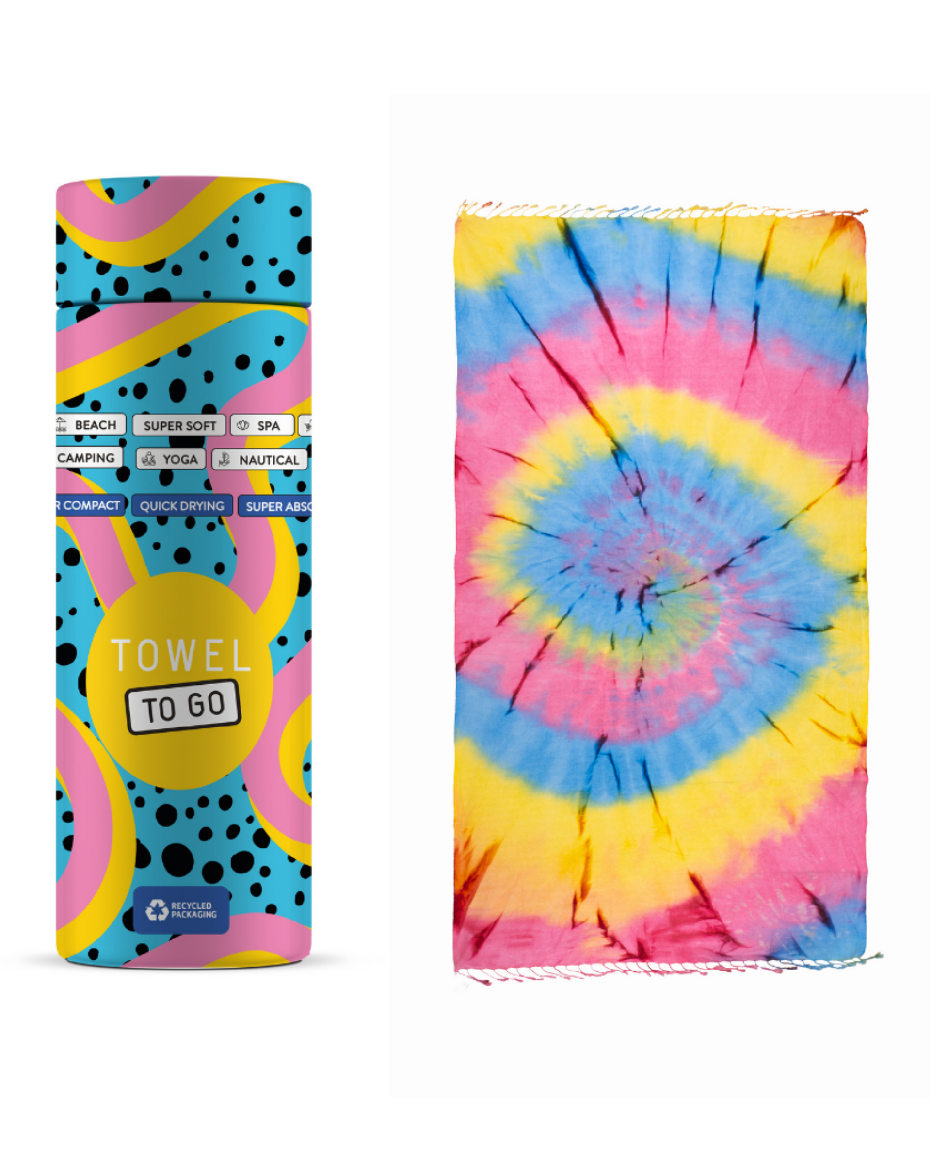 Quick-Dry Cotton Towel – Lightweight Beach & Travel Towel – Ocean Blue & Lemon – Tie Dye-1