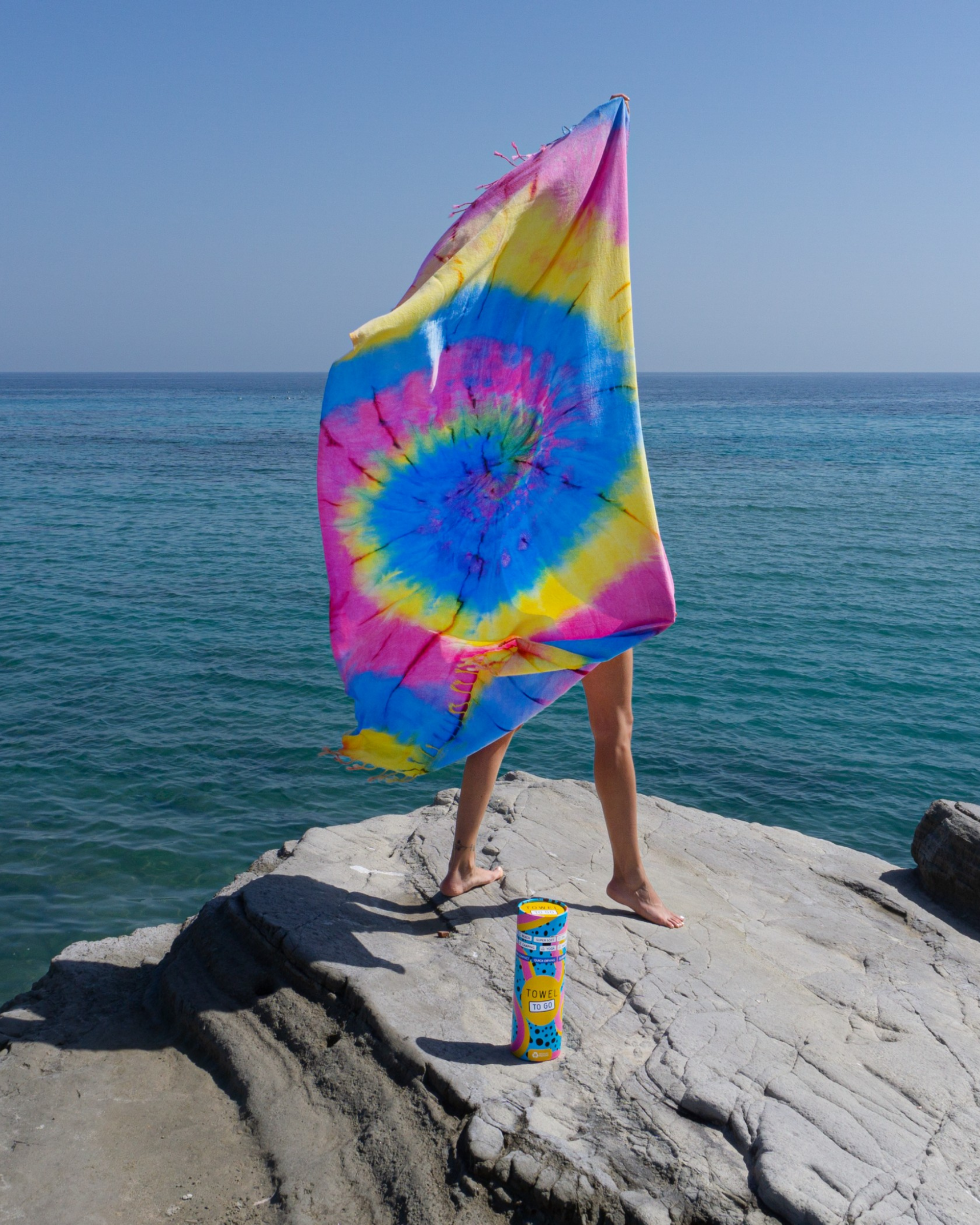 Quick-Dry Cotton Towel – Lightweight Beach & Travel Towel – Ocean Blue & Lemon – Tie Dye-2