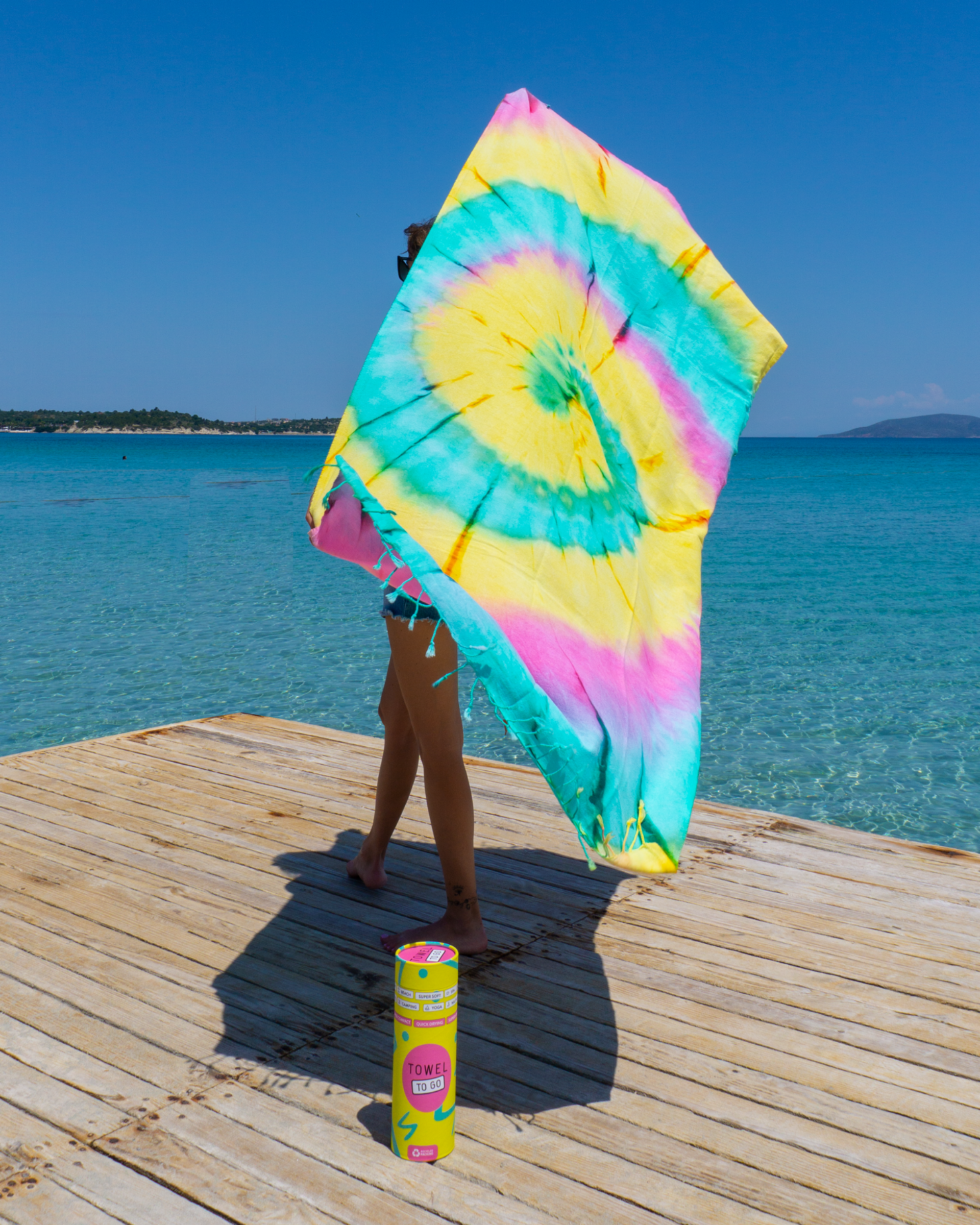 Tie Dye Convertible Towel Kimono with Recycled Gift Box, Pink, Green-2