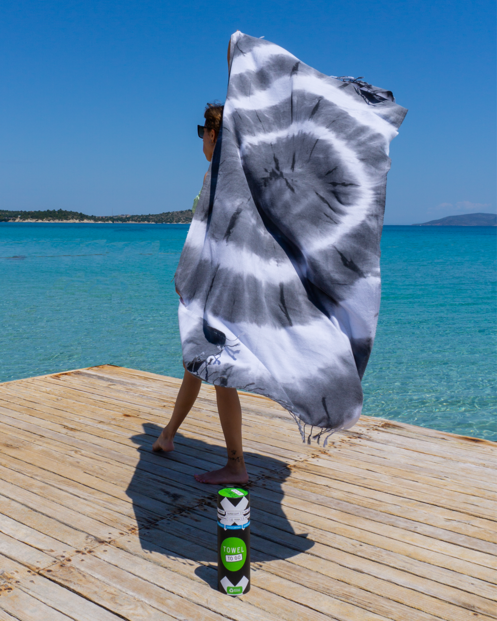 Tie Dye Convertible Towel Kimono with Recycled Gift Box, Black, White-2