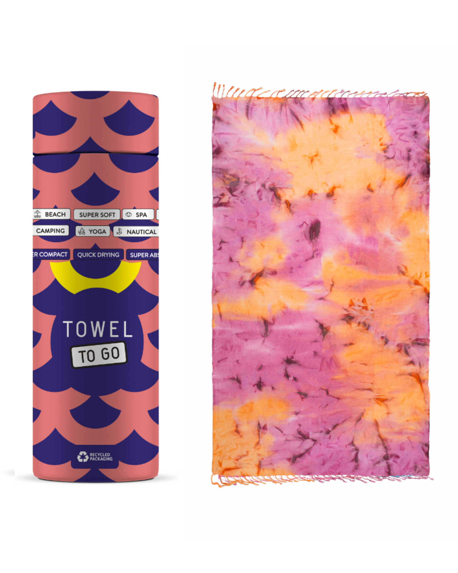 Quick-Dry Cotton Towel – Lightweight Beach & Travel Towel – Violet & Apricot – Tie Dye-1