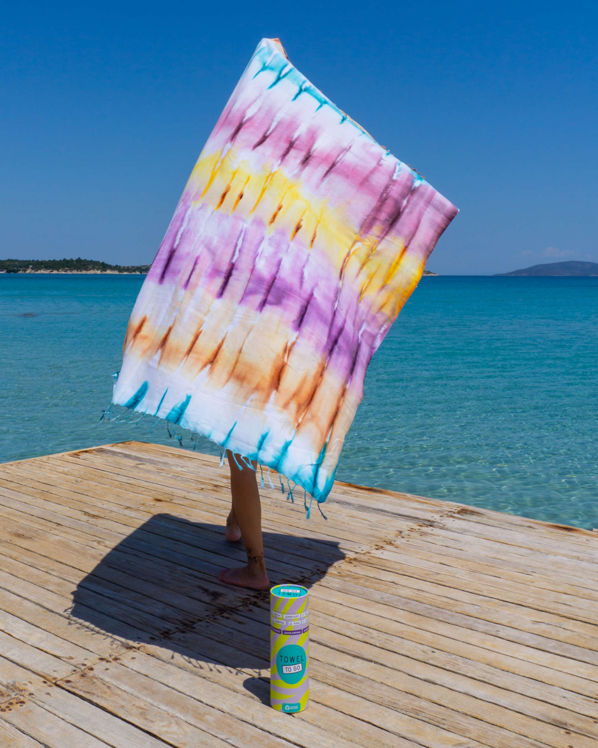 Tie Dye Convertible Towel Kimono with Recycled Gift Box, Purple, Blue-2