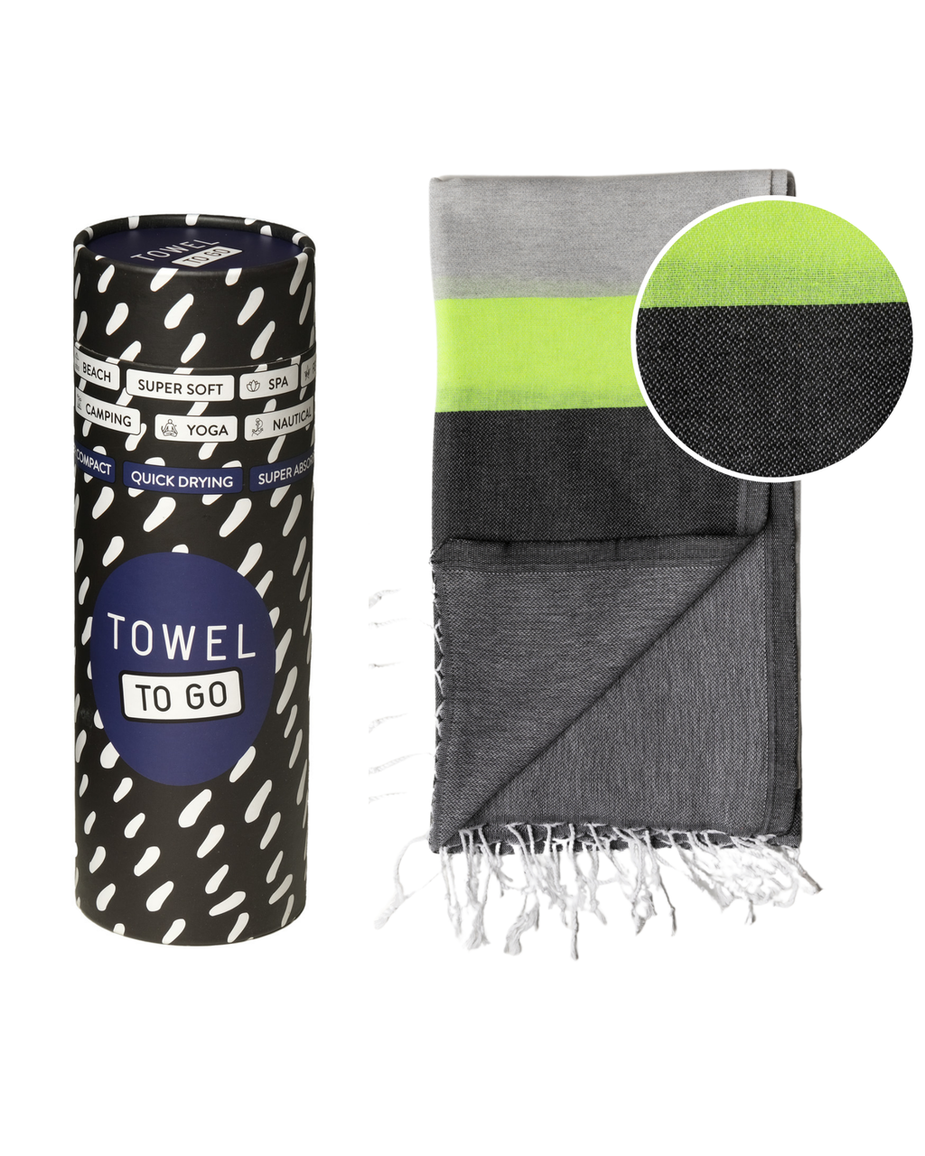 Quick-Dry Cotton Towel – Lightweight Beach & Travel Towel – Grey & Charcoal – Recycled Cotton Neon-2