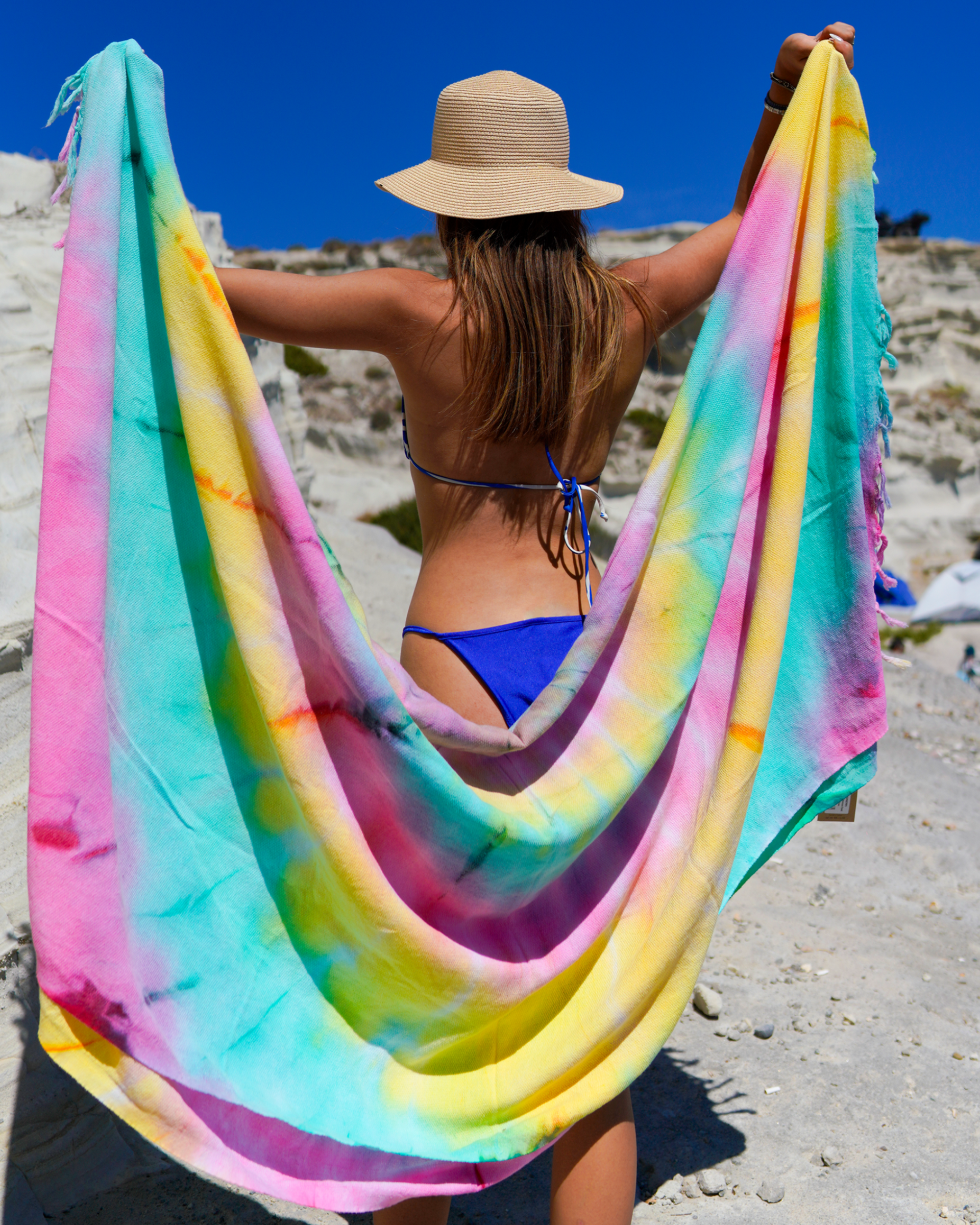 XXL Beach Blanket 200x200 cm Lemon & Mint Tie Dye – Hammam Towel-1