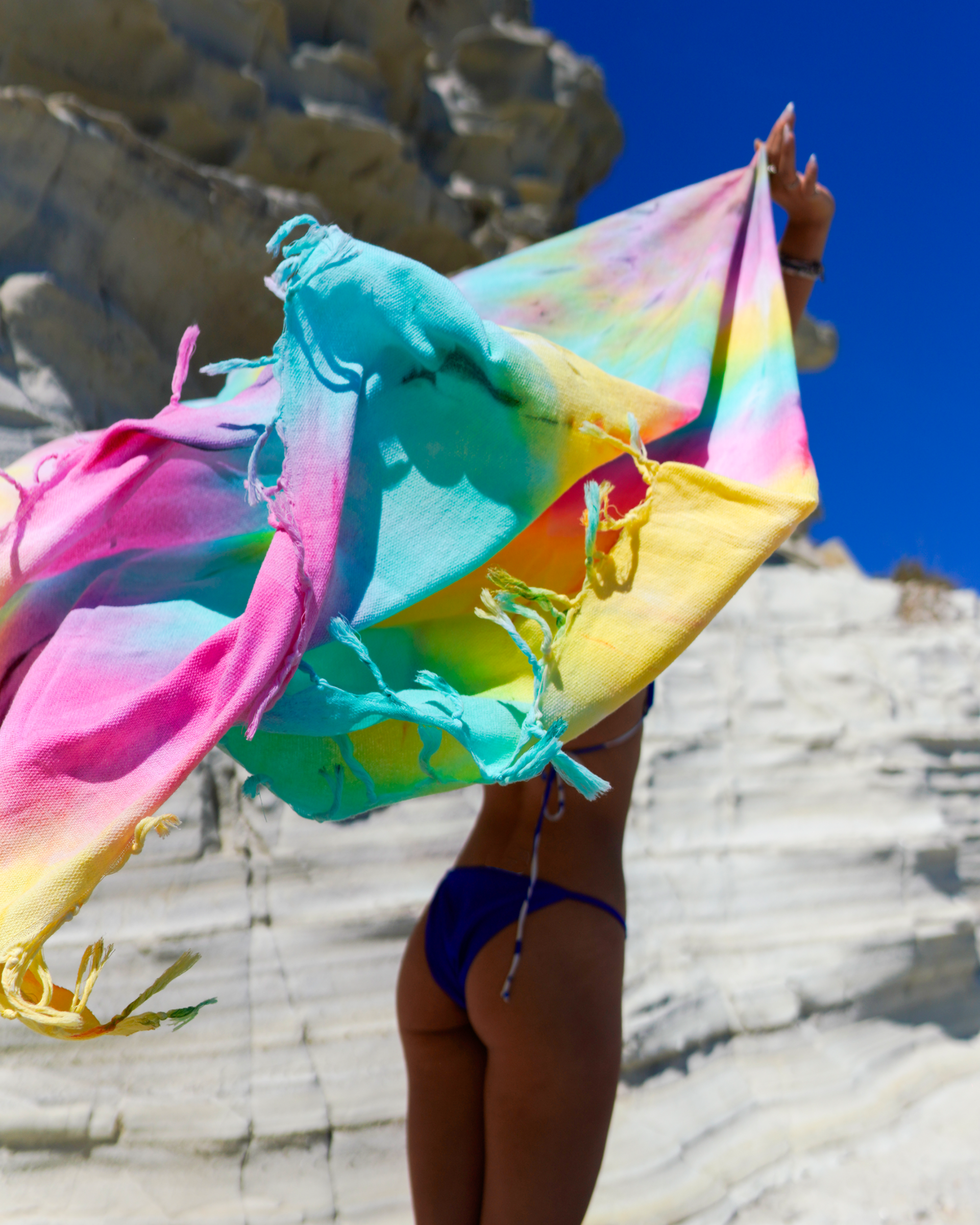 XXL Beach Blanket 200x200 cm Lemon & Mint Tie Dye – Hammam Towel-2