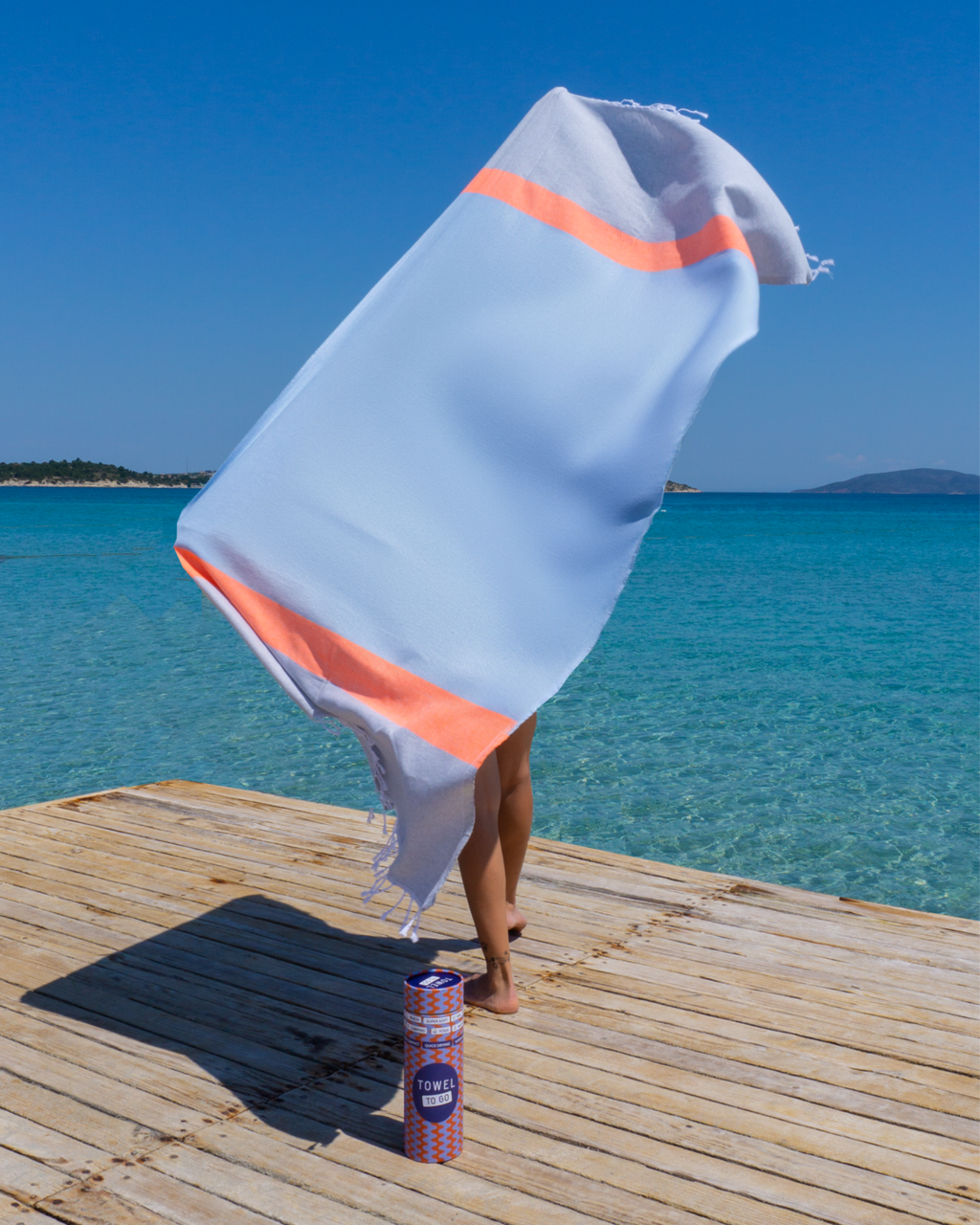 2-in-1 Beach Towel Bag in Baby Blue & Grey – Made from Recycled Cotton-2