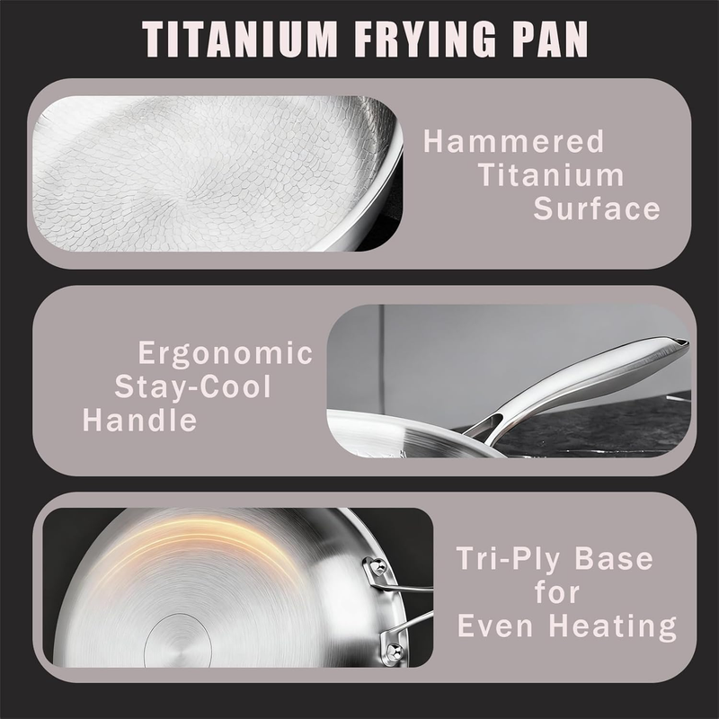 Titanium Pan,100% Non-toxic Titanium Pan,Non Stick Chemical-Free,Extreme Heat-Resistant & Lasts a Lifetime,Non-Stick Skillet for Home Use, Induction Cooktops And Gas Stoves for Omelettes Steaks 26cm-3