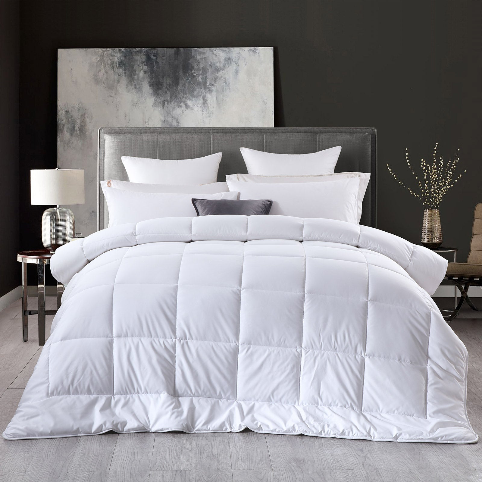 NNEDSZ Comfort 260GSM Deluxe Eco-Silk Touch Quilt 100% Cotton Cover Double White