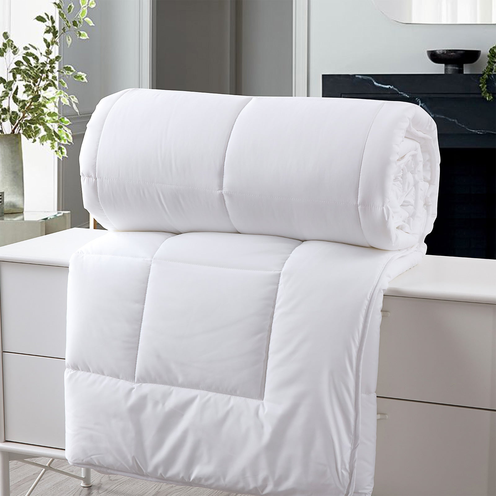 NNEDSZ Comfort 260GSM Deluxe Eco-Silk Touch Quilt 100% Cotton Cover Double White
