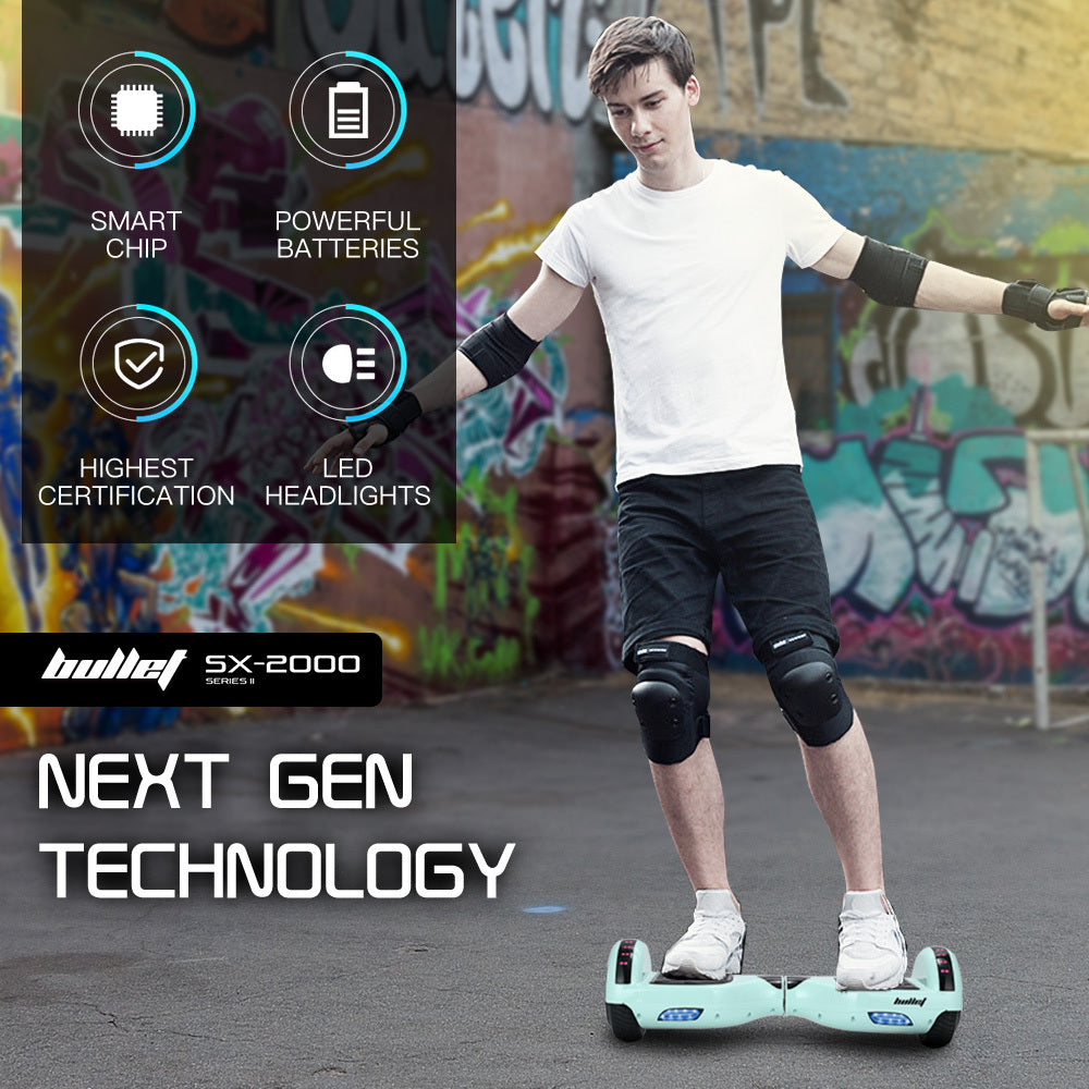 NNEDSZ BULLET SX-2000 Hoverboard Scooter, 500W Brushless, Superior Self Balancing System, UL Certified, LED Lights, Mint Green