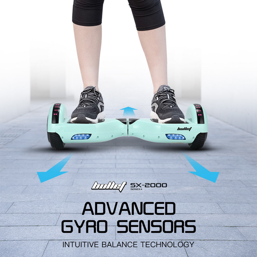 NNEDSZ BULLET SX-2000 Hoverboard Scooter, 500W Brushless, Superior Self Balancing System, UL Certified, LED Lights, Mint Green