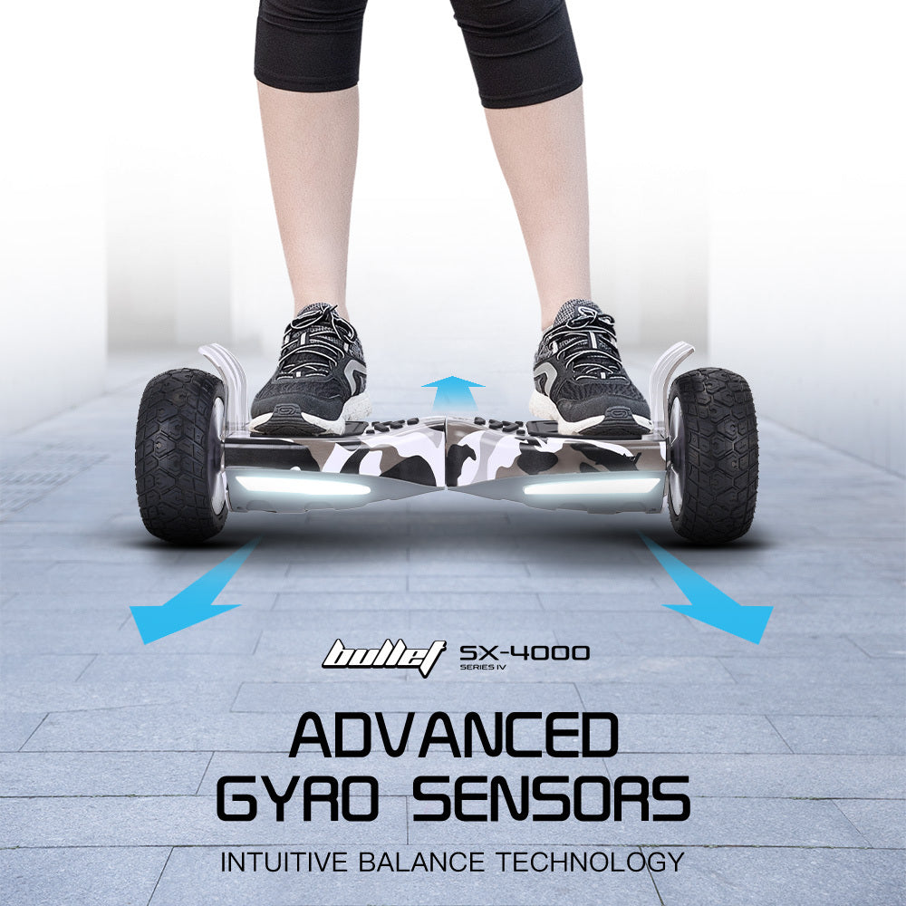 NNEDSZ BULLET SX-4000 Hoverboard Scooter, 8.5" Wheels, 700W Brushless, Superior Self Balancing System, UL Certified, LED Lights, Carry Bag, Camo