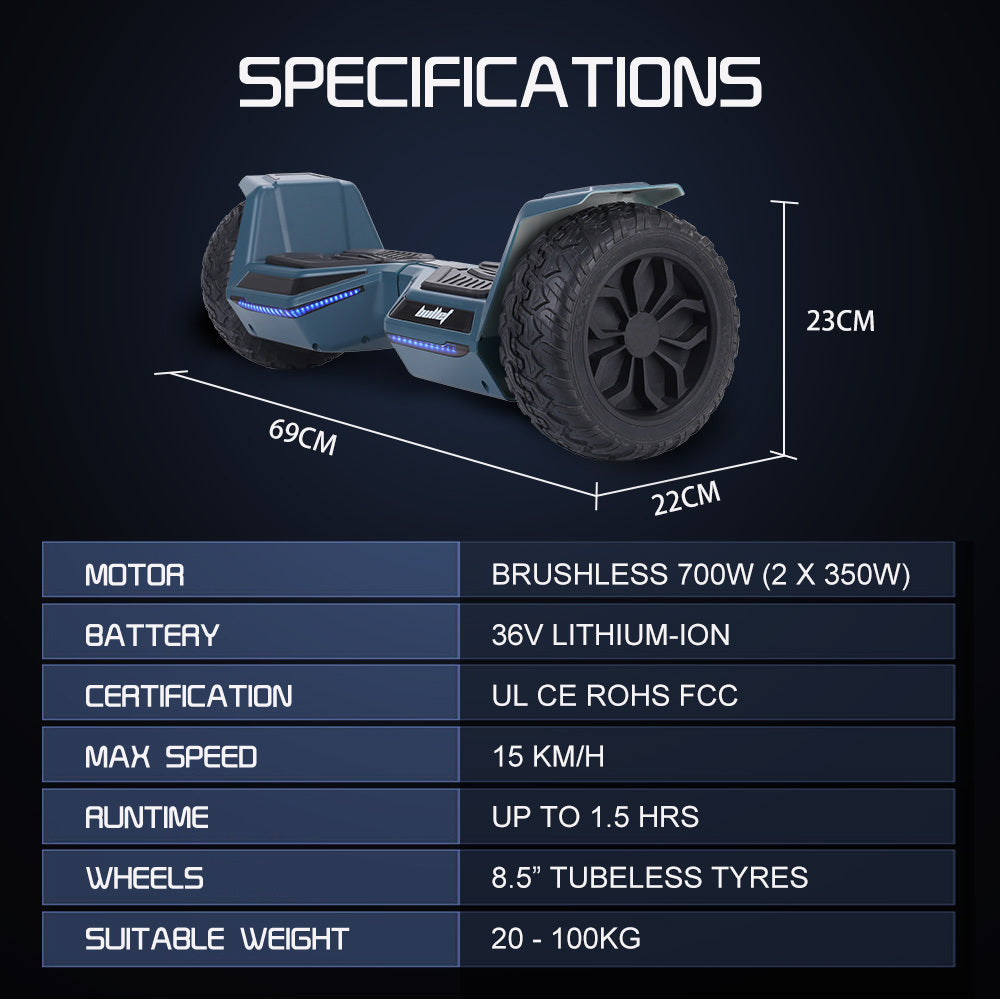 NNEDSZ Bullet SX-4500 Hoverboard Scooter, 8.5" Wheels, 700W Brushless, Superior Self Balancing System, UL Certified, LED Lights, Carry Bag, Navy Blue