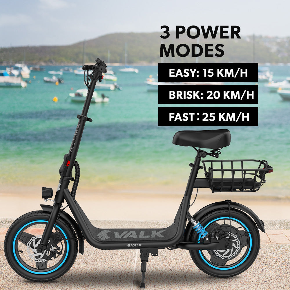 NNEDSZ VALK Elektroroller mit Sitz, 30 km Reichweite, Scheibenbremsen, 14" Reifen, Motorisierter E-Scooter für Erwachsene, Jugendliche, Pendler