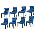 8x Velvet Dining Chairs Upholstered Tufted Kithcen Chair with Solid Wood Legs Stud Trim and Ring-Blue-0