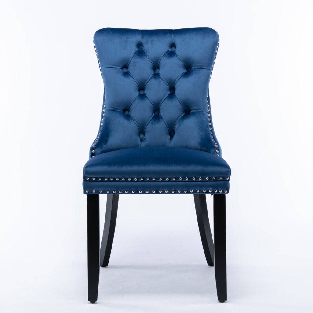 8x Velvet Dining Chairs Upholstered Tufted Kithcen Chair with Solid Wood Legs Stud Trim and Ring-Blue-3
