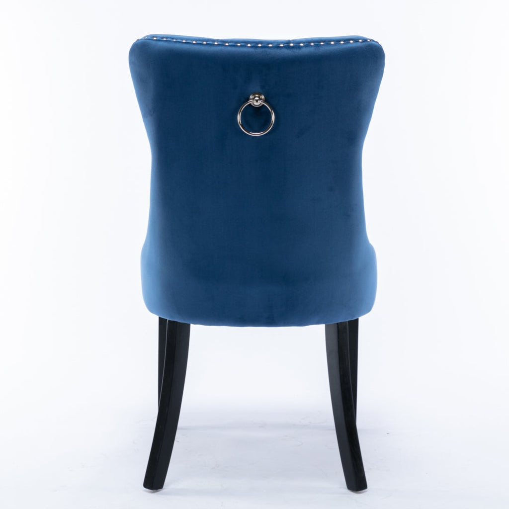 8x Velvet Dining Chairs Upholstered Tufted Kithcen Chair with Solid Wood Legs Stud Trim and Ring-Blue-4