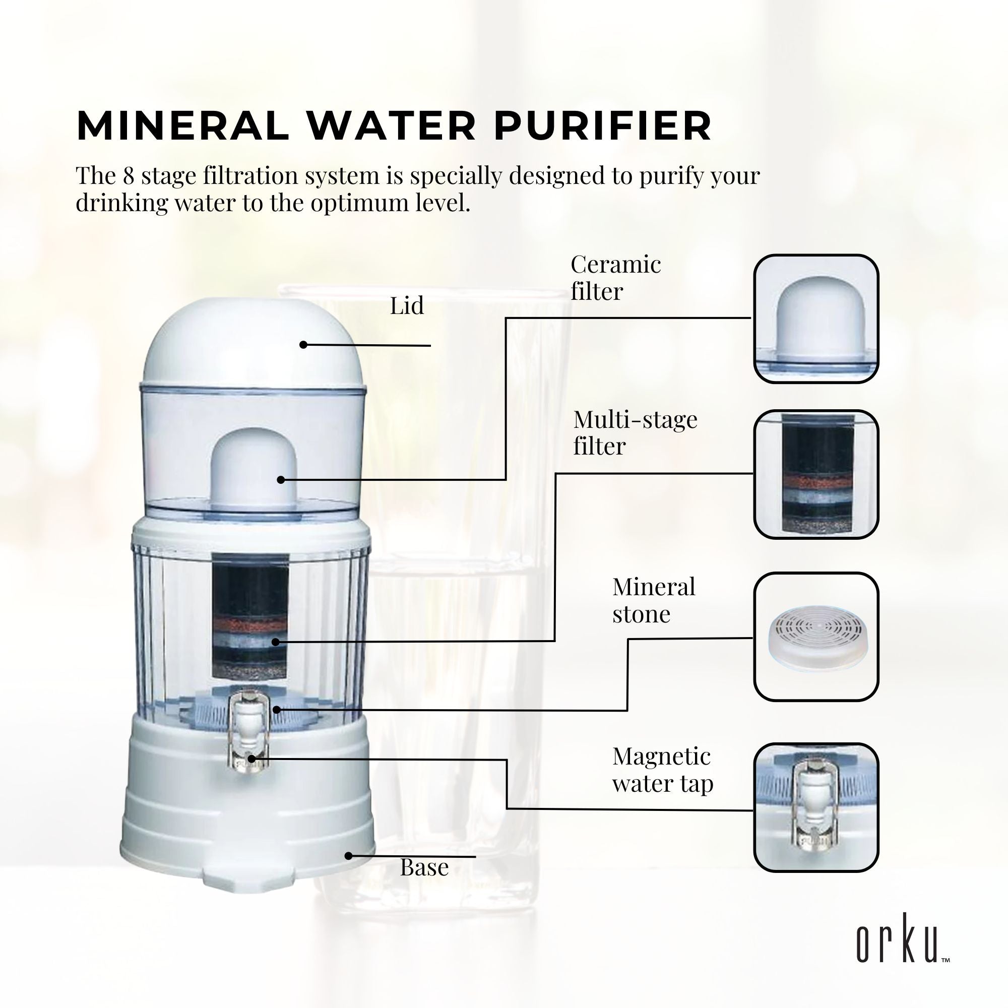 14L Benchtop 8 Stage Water Filter - Ceramic Carbon Mineral Stone Silica Purifier-3