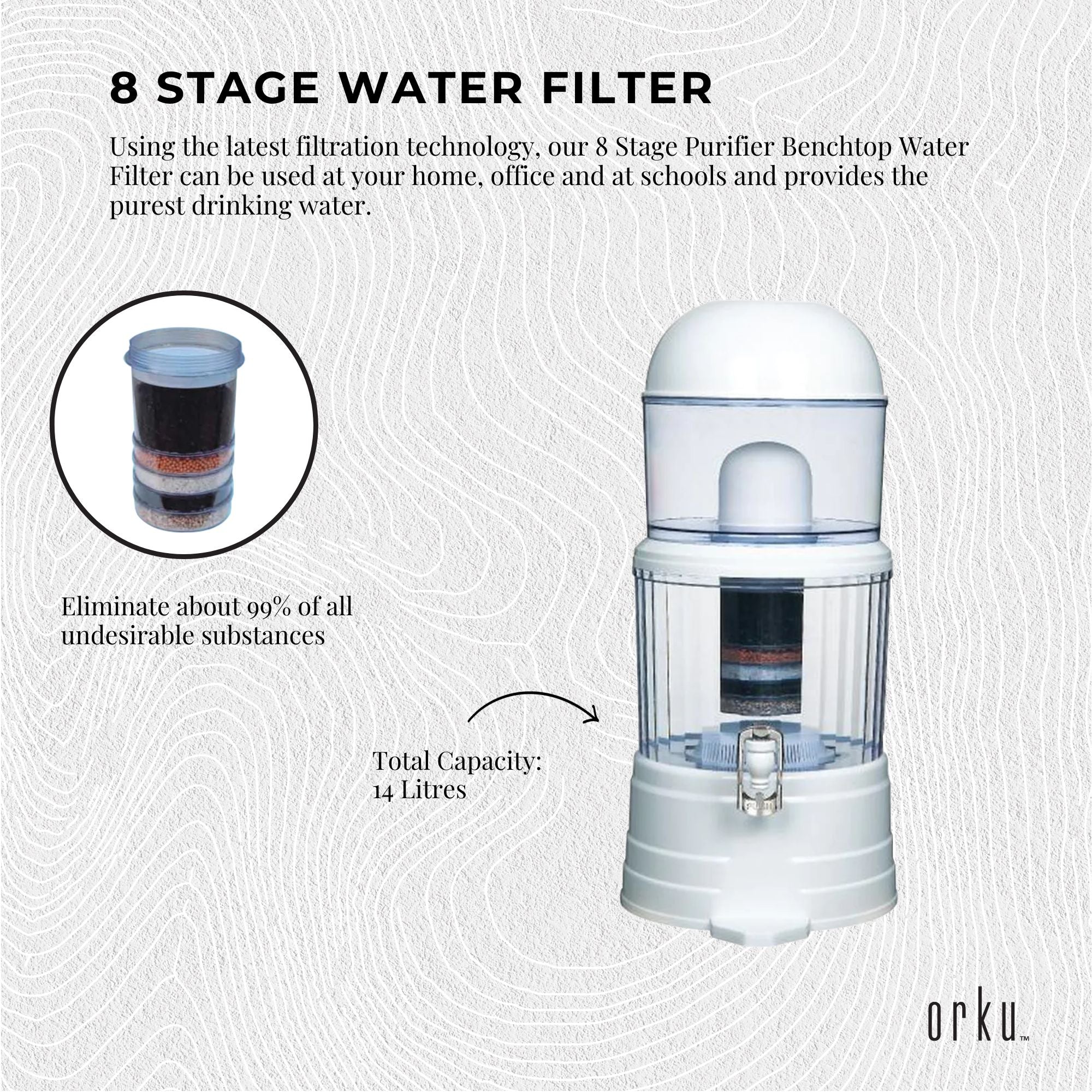 14L Benchtop 8 Stage Water Filter - Ceramic Carbon Mineral Stone Silica Purifier-4