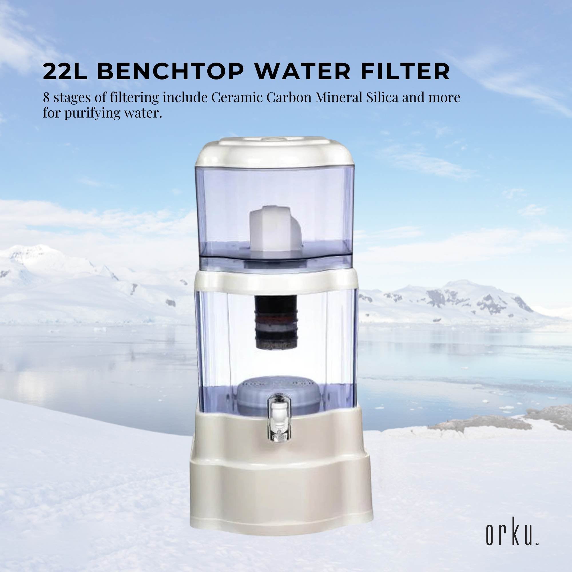 22L Benchtop 8 Stage Water Filter - Ceramic Carbon Mineral Stone Silica Purifier-1