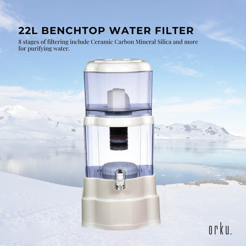 22L Benchtop 8 Stage Water Filter - Ceramic Carbon Mineral Stone Silica Purifier-1