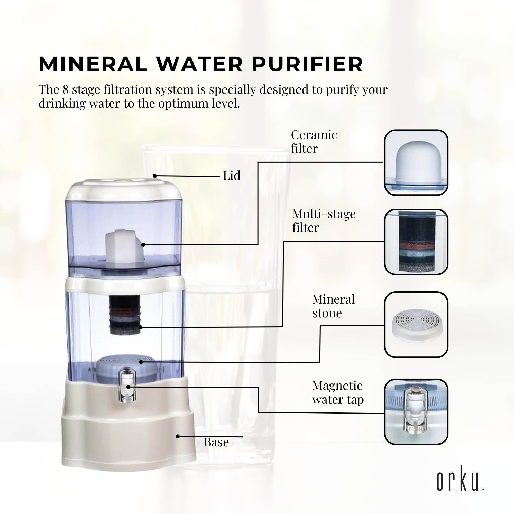 22L Benchtop 8 Stage Water Filter - Ceramic Carbon Mineral Stone Silica Purifier-3
