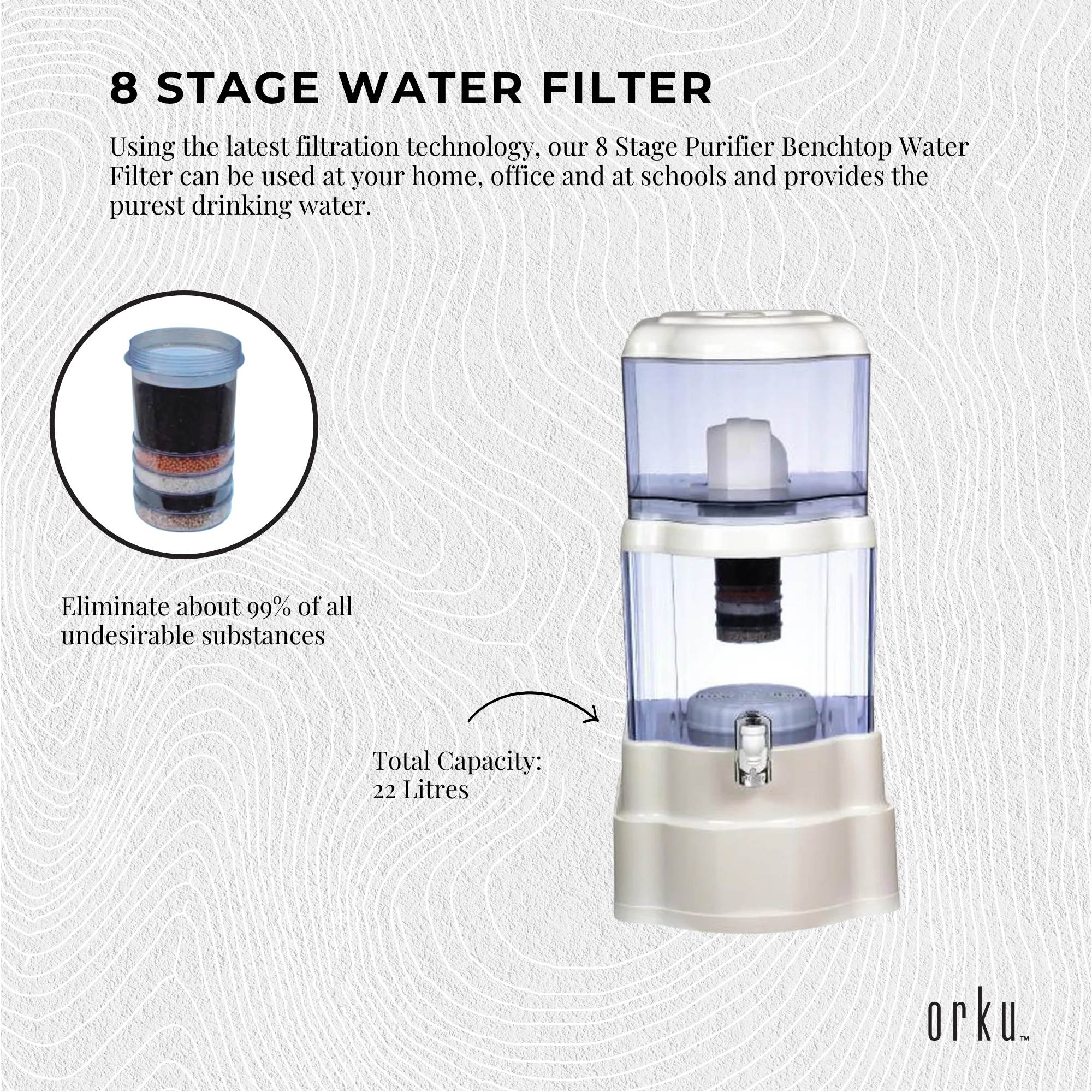 22L Benchtop 8 Stage Water Filter - Ceramic Carbon Mineral Stone Silica Purifier-4