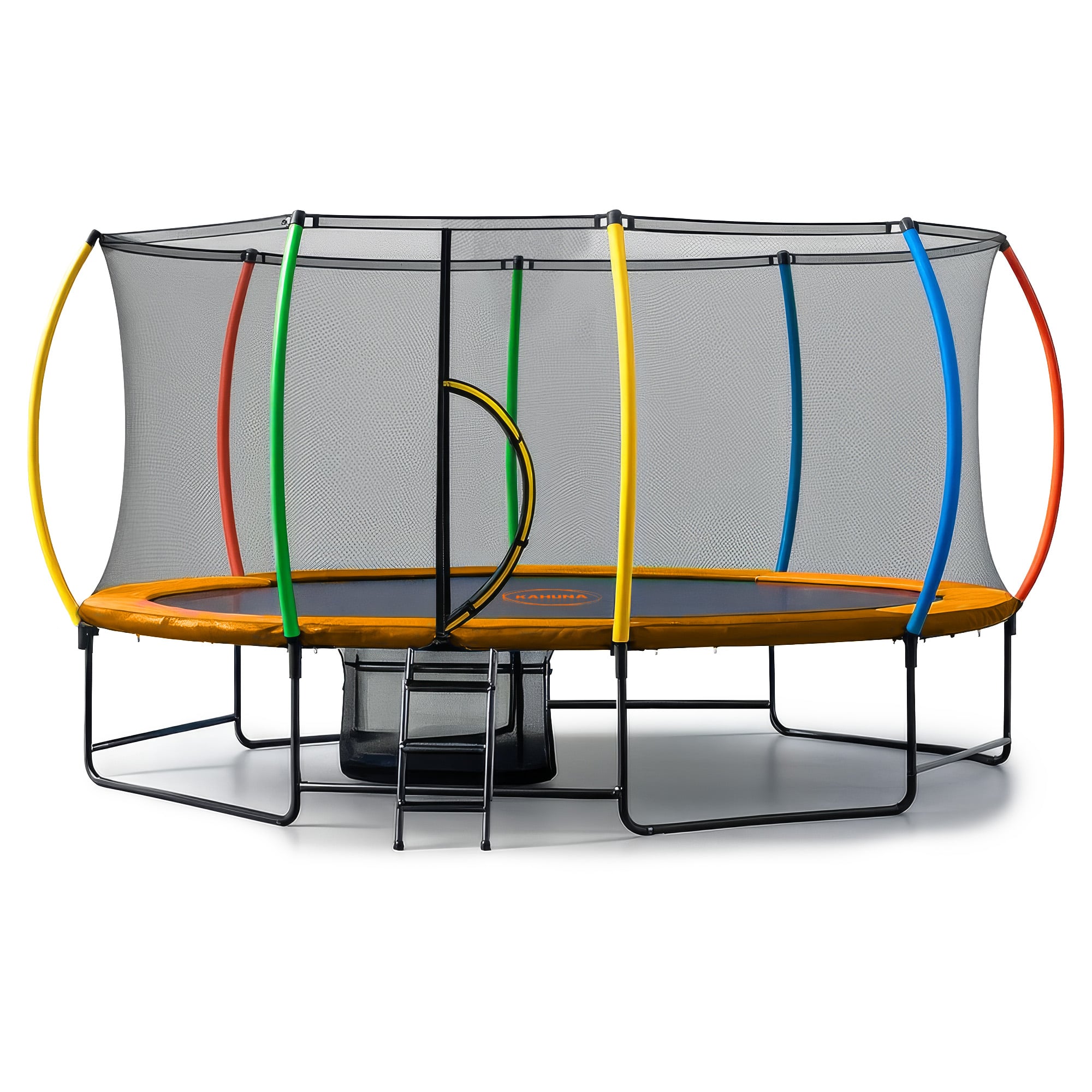 Kahuna 10 ft x 15 ft Oval Outdoor Trampoline with Reversible Rainbow & Orange Safety Pad Safety Net and Ladder-2