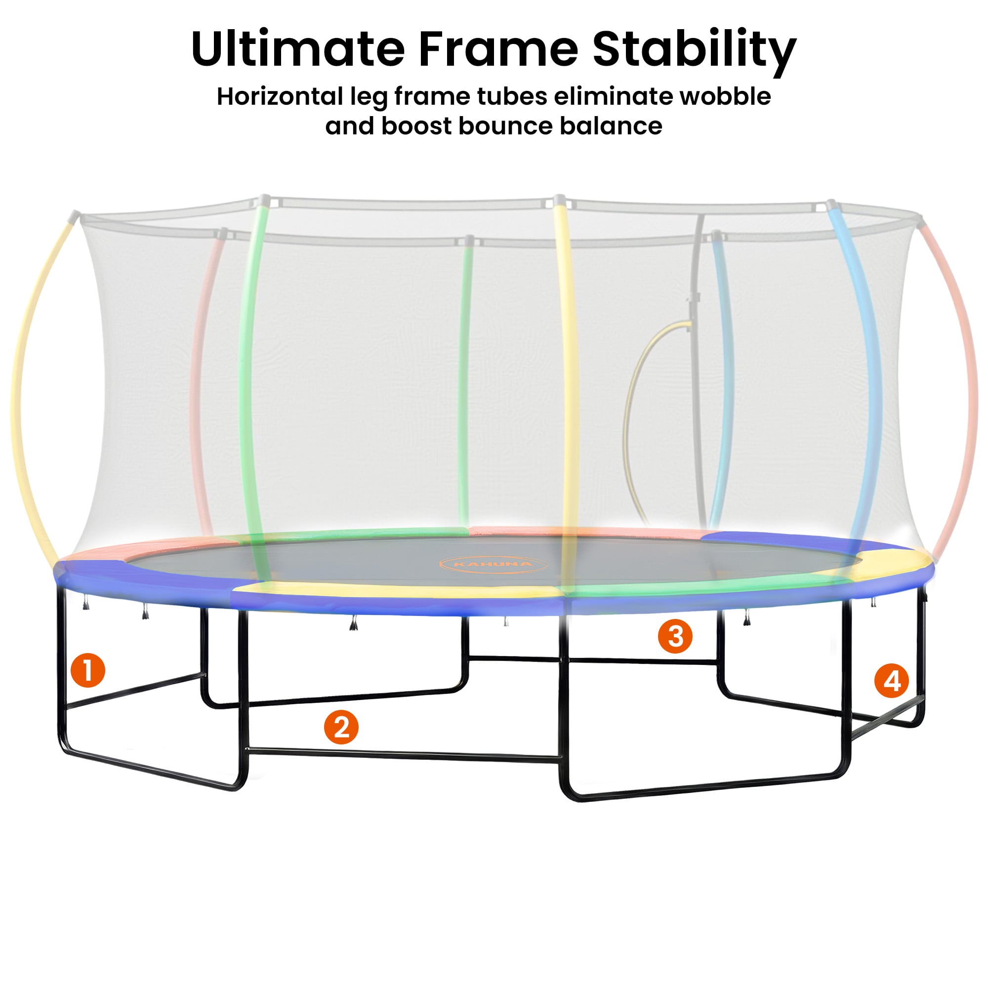 Kahuna 10 ft x 15 ft Oval Outdoor Trampoline w/ Basketball Set Reversible Rainbow & Orange Safety Pad Safety Net Ladder-3