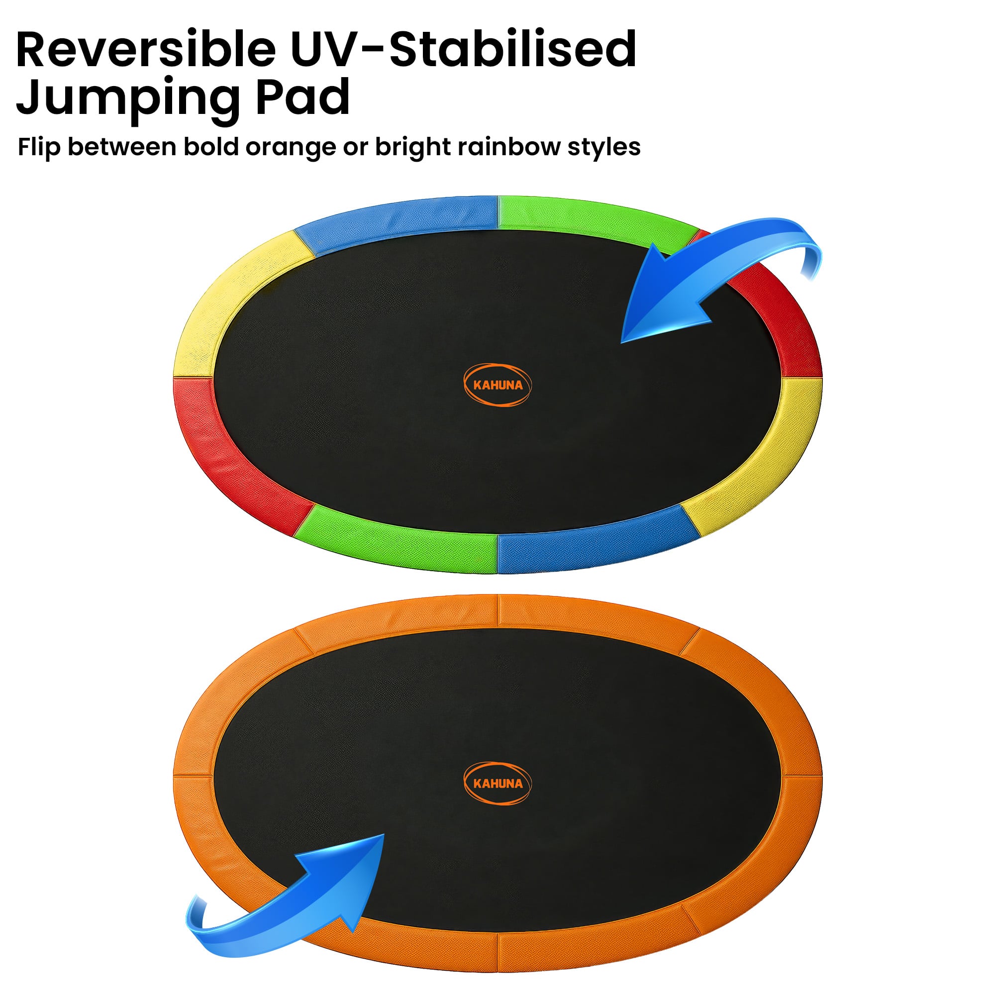Kahuna 10 ft x 15 ft Oval Outdoor Trampoline w/ Basketball Set Reversible Rainbow & Orange Safety Pad Safety Net Ladder-4