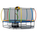 Kahuna 10 ft x 15 ft Oval Outdoor Trampoline L.E.D. Basketball Set Reversible Rainbow & Orange Safety Pad Safety Net Ladder-0