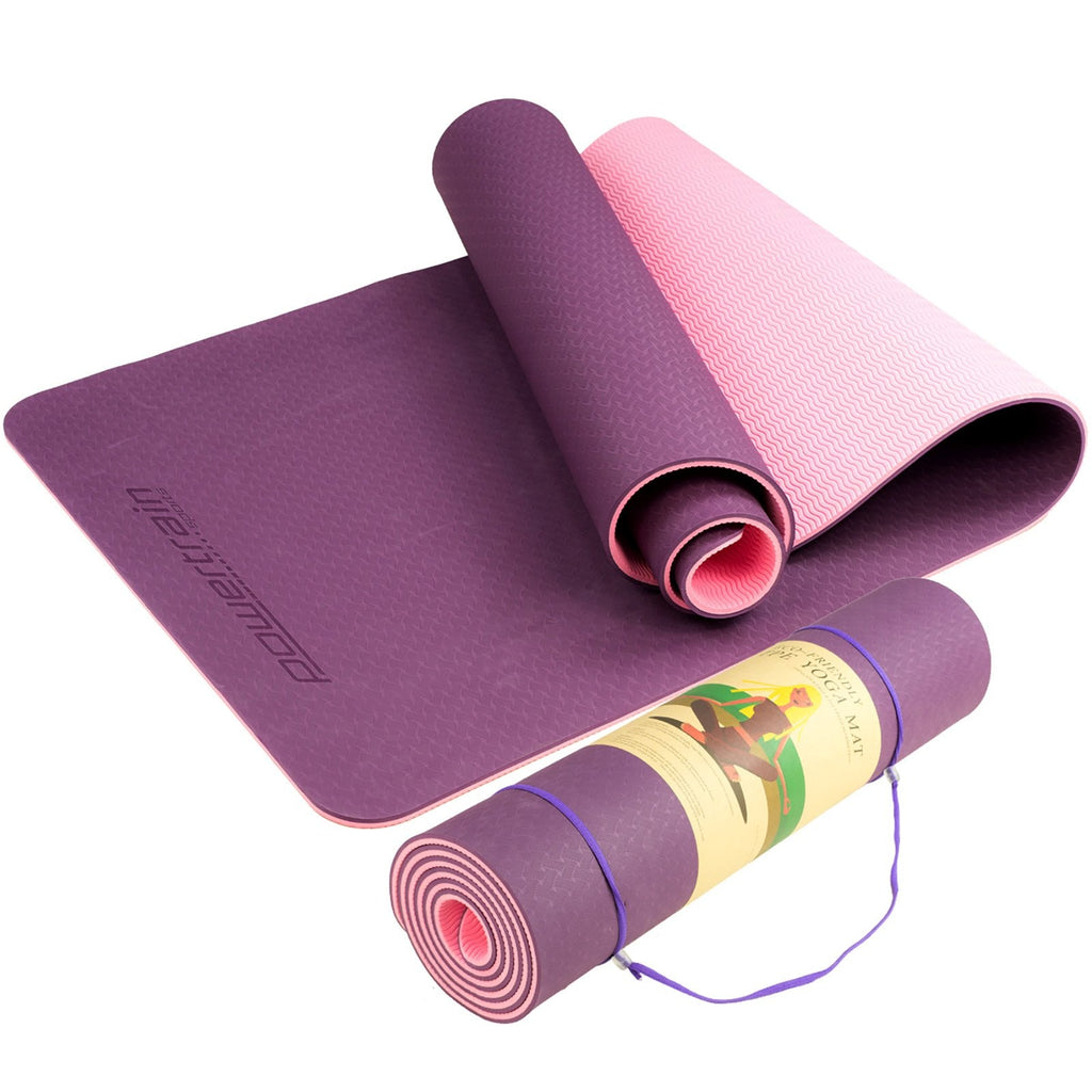 NNEDSZ Umweltfreundliche doppellagige 8-mm-Yogamatte | Lila | Rutschfeste Oberfläche und Tragegurt für ultimativen Komfort und Mobilität