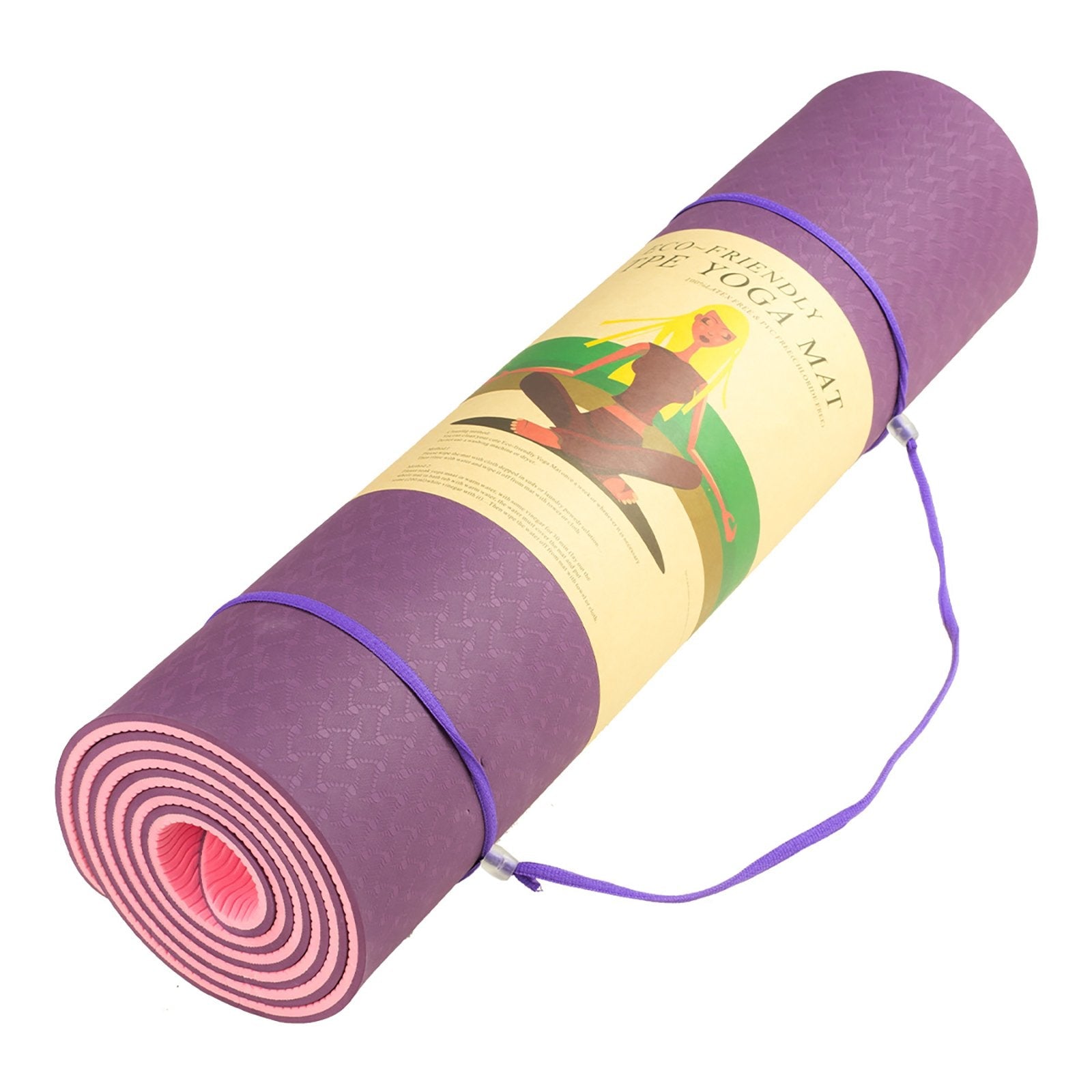 NNEDSZ Umweltfreundliche doppellagige 8-mm-Yogamatte | Lila | Rutschfeste Oberfläche und Tragegurt für ultimativen Komfort und Mobilität