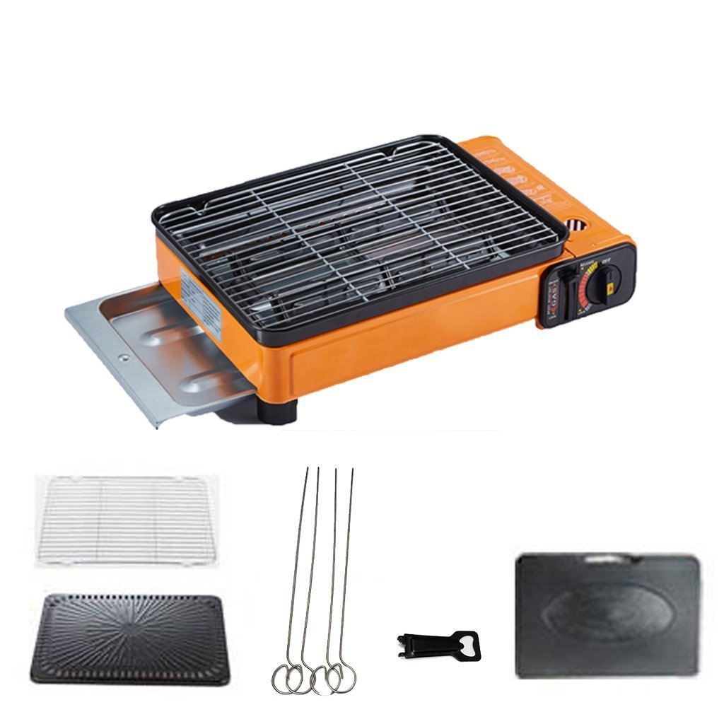 NNEDSZ Portable Gas Stove Burner Butane BBQ Camping Gas Cooker With Non Stick Plate Orange