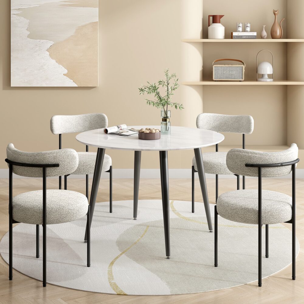 NNEDSZ Round MDF Marbling Dining Table