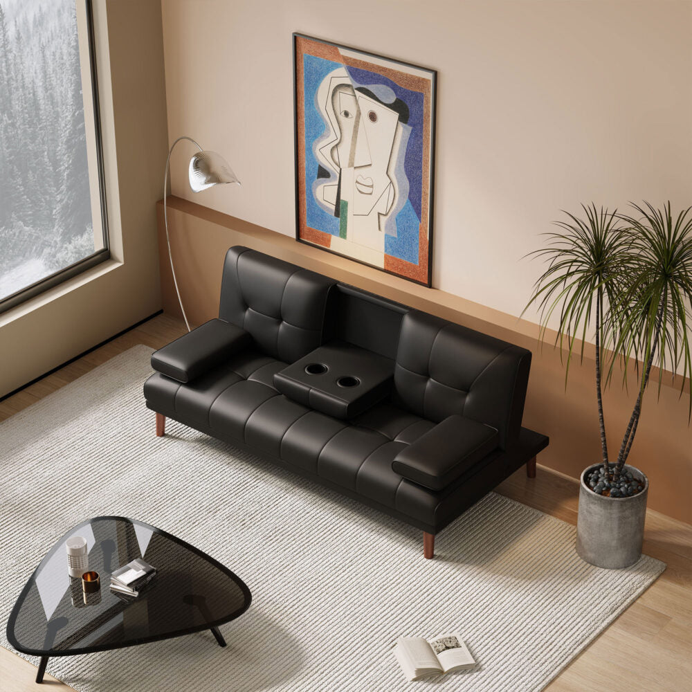 NNEDSZ 3 Seater Adjustable Sofa Bed With Cup Holder Black