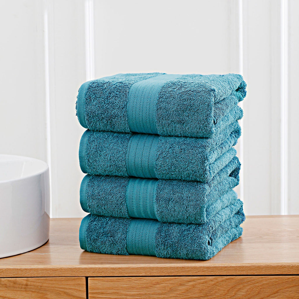 Linenland 4 Piece Cotton Bath Towels Set - Blue-3
