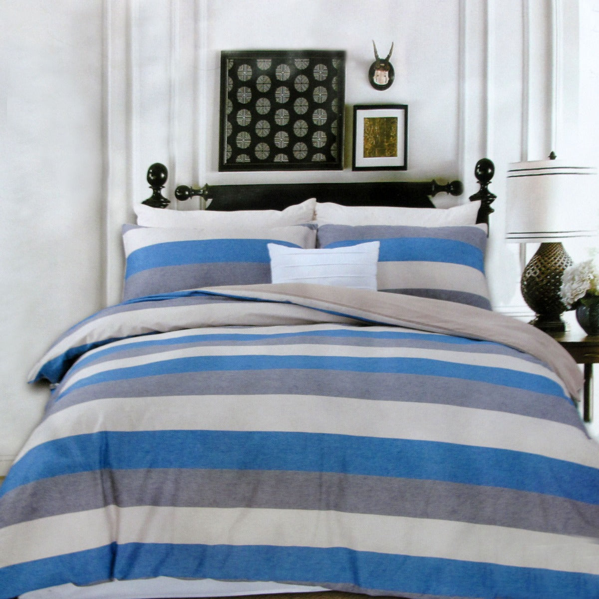 NNEDSZ 250TC Cotton Reversible Quilt Cover Set Beachy Stripes Queen
